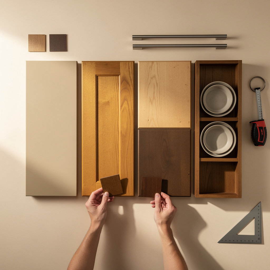 Home Decorati custom kitchen cabinet design options showcasing modern and traditional wooden cabinet styles in Barka, Oman